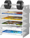 6 Tier Paper Organizer Letter Tray, Metal Mesh Paper Tray Organizer for Desk with Pull-Out Bottom Tray, Desktop File Organizer for Letter/A4 Files, Office Home Classroom, White
