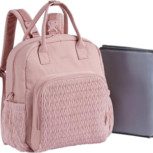 Waterproof Diaper Bag Backpack, Bag with Portable Diaper Pad, Pink | Allovely Large Capacity Diaper Bag Backpack with Changing Pad, Baby Travel Bag, Stroller Hooks for Moms Dads