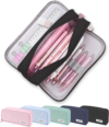 FAHZON Cute Pencil Case, 3 Large Compartments Pencil Pouch, Elastic Pen Slots&Mesh Pockets for Stationery, Pencil Bag for School Supplies with Zipper for Girls Boy Women Teens Adults-Black