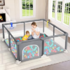 Dripex Baby Playpen, 47″x47″ Small Play Pen for Babies, Grey | Breathable Visible Mesh, Anti-Fall Design, Easy Setup, Indoor/Outdoor Use