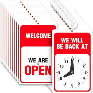 Will Return Sign With Clock – 10 Pack – 9.25 x 5.75 Inch – Bright Red and White Colors – Includes Suction Cup – Ideal Be Right Back Signs for Business, Retail Store, Office Door or Window