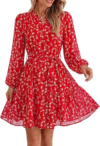 BTFBM Womens Dresses Fall Chiffon Floral V Neck Long Sleeve Mini Dress