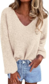 KIRUNDO Womens Oversized V Neck Knit Sweater
