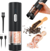 2 in 1 Electric Salt and Pepper Grinder Set (USB Rechargeable), Automatic Salt and Pepper Mill with LED Lighting, One-Handed Operation Adjustable Coarseness – Perfect for Kitchen, BBQ Gifts (Black)