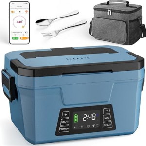Cordless Electric Lunch Box-APP Control Heated Lunch Box for Men with Timer | 9000Mah Self Heating Lunch Box, 1.2L Portable Food Warmer 248℉,Rechargeable Battery Powered Lunchbox Gift for Husband/Men/Dad