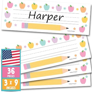 Hadley Designs Desk Name Tags for Classroom – 36 Student Desk Name Plates for Classroom Decor, 9×3 Pastel Nametags Cubby Labels Teacher Supplies, 1st 2nd 3rd Grade Kindergarten Preschool Must Haves