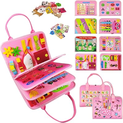 TenFans Busy Board for Toddlers 3+ Years Old, Montessori Sensory Toy | Gifts for Girl Learning Fine Motor Skills - Educational Activities Travel Toys for Car Airplane