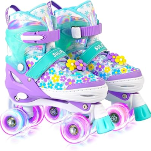Rainbow Unicorn 4 Size Adjustable Roller Skates for Girls Boys for Kids Ages 3-5 5-8 6-12 Children Skates Indoor Outdoor
