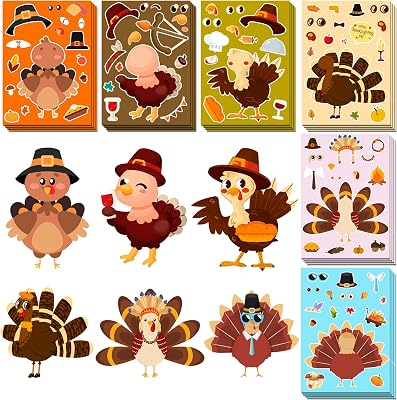 Thanksgiving Stickers for Kids, Thanksgiving Crafts Party Supplies for Kids | Thanksgiving Crafts for Kids, Thanksgiving Decorations Party Favors Supplies Games Activities Autumn Fall Harvest(24 Sheets)