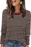 WIHOLL Womens Striped Long Sleeve Shirts