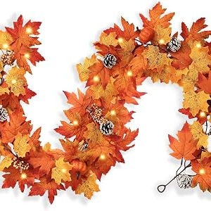 WIRONLST 6FT Fall Garland with Lights