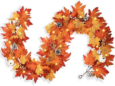 WIRONLST 6FT Fall Garland with Lights