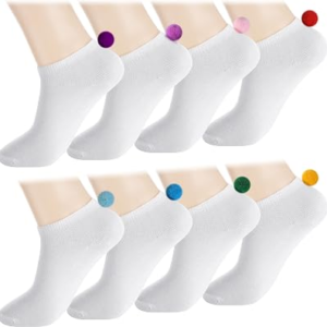 Vicenpal 8 Pairs Women Pom Pom Socks Ankle with Balls on the Back Cosplay Seamless Socks(0.8 Inch,Bright Colors)