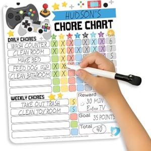 Hadley Designs Magnetic Chore Chart for Kids – Reward Chart for Kids, Dry Erase Responsibility Board for Children at Home, Fridge Behavior Tracker for Daily Weekly Task, Video Game Toddler Chore Board