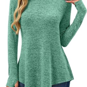 JUSTFASHIONNOW Mock Turtleneck Tunic Tops