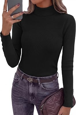 ZENLONR Turtleneck Long Sleeve Fitted Tops
