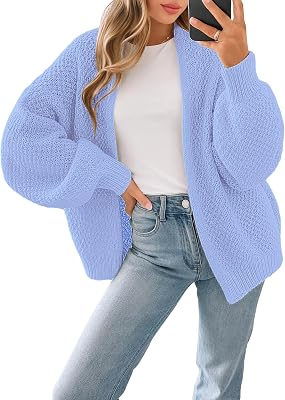 LIBSORGE Oversized Waffle Knit Cardigan Sweater