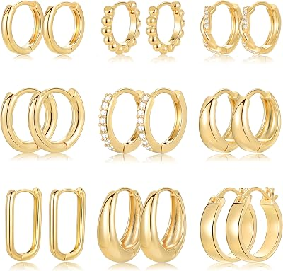 FAXHION 9 Pairs Small Hoop Huggie Earrings Set