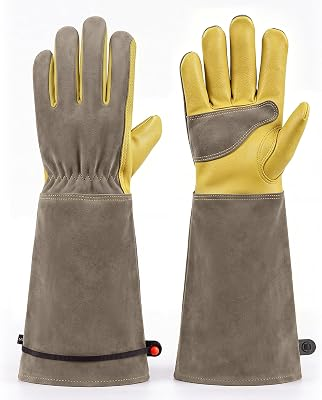 Aegend Long Gardening Gloves, Waterproof Cowhide Leather, Elbow-Length Gauntlet Cuff, Breathable & Flexible for Rose Pruning, Planting & Weeding, Fit for Small Hands (Gray, Waterproof M)