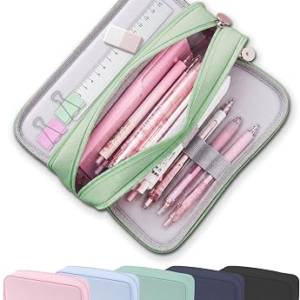 FAHZON Cute Pencil Case, 3 Large Compartments Pencil Pouch, Elastic Pen Slots&Mesh Pockets for Stationery, Pencil Bag for School Supplies with Zipper for Girls Boy Women Teens Adul