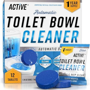 ACTIVE Automatic Toilet Bowl Cleaner Tablets Blue Gel Toilet Tank Cleaners, Septic-Safe Hard Water Ring Stain Remover, Smell Eliminator Heavy Duty Toilet Cleaning & Deodorizer, Fresh Scent – 12 Tabs