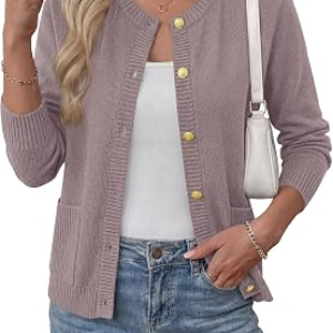 BTFBM Fall Cardigan Sweaters for Women Lightweight 2026,Grey Purple,S
