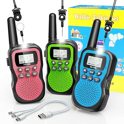 Kids Walkie Talkies 3 Pack,Rechargeable Walkie Talkies for Kids 3 Miles Range with FRS 22 Channels for Boys Girls 6 7 8 9 10 11 12 Year Old,Birthday Gift for Outdoor Adventure Hiking Road Trip