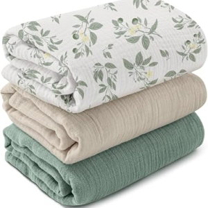 GLLQUEN BABY Muslin Swaddle Blankets for Newborns, Large 40”x38”, 3-Pack | 100% cotton, ultra soft and breathable, gentle on sensitive newborn skin, Multi-use as swaddle wrap, receiving blankets