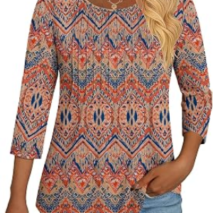 NORACORA 3/4 Length Sleeve Womens Tops Loose Fit Crew Neck Shirts