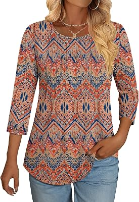 NORACORA 3/4 Length Sleeve Womens Tops Loose Fit Crew Neck Shirts