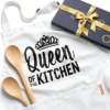 JDNFYGX Queen of The Kitchen Apron – Gifts for Mom Women, 2 Pockets Water Oil Resistant Adjustable Cooking Apron, Funny Birthday Gift for Wife Grandma