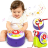 3 in 1 Musical Toddler Toys for 1-3 Year Old, Pull Along Snail Toy with Baby Piano and Light Up Drum Set, Early Learning Developmental Toys, Sensory Baby Toys and Birthday Gifts for Toddlers
