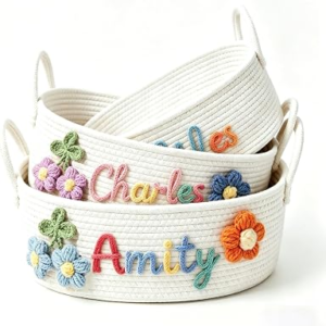 Personalized Basket with Name – Custom Cotton Rope Storage Bin for Home Organizer, Nursery, Keepsake or Diaper Caddy – Great Gift for Mom, Grandma or New Parents