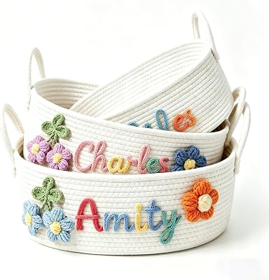 Personalized Basket with Name – Custom Cotton Rope Storage Bin for Home Organizer, Nursery, Keepsake or Diaper Caddy – Great Gift for Mom, Grandma or New Parents
