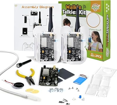 eUda+ STEM Walkie-Talkies Kit for 8-13-15-17+ Boys & Girls Stem Kits for Kids Age 8-10-12-14-16-18+ Science Experiments for Kids 9-12 DIY Kits for Kids Teenage Girl Gifts (Assembly Version, BTC)