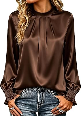 FUNLINGO Silk Satin Long Sleeve Tops