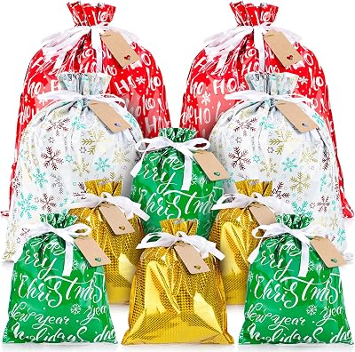 AULIKY 10 PCS Christmas Drawstring Gift Bags
