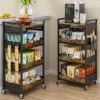 4-Tier Utility Rolling Cart with Wheels – Kitchen Organizations and Storage Metal Cart, Detachable Fruits Coffee Snacks Art Craft Storage Cart for Bathroom, Pantry & Laundry, Black