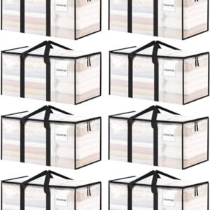 8 Pack Extra Large Clothes Storage Bins with Lids, Moving Bags, Clear