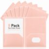 8 Pack Folders with Pockets, Heavy Duty 2 Plastic Pocket Folders, Pink