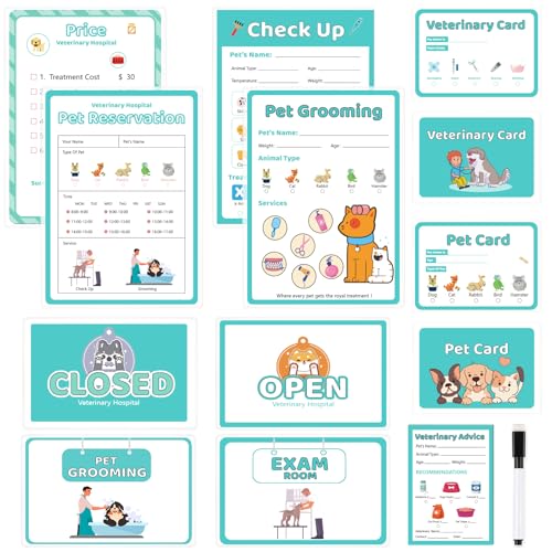 8 PCS Pretend Play Vet Kit Animal Care Pretend Play Veterinarian Supplies Pretend Vet Notepad Kids Double-Sided Imagination Playtime Pads Doctor 30 Pages with Pen for Toddler
