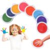 8 Pcs Round Ink Pads, 7 inch Washable Stamp Pads in 8 Colors, Fingerprint Ink Pads for Color Painting, DIY Art Supplies for Card Making Scrapbook Crafts, Rubber Stamps and Handprint Projects