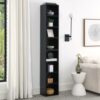 8 Tier Narrow Bookcase Tall Media Storage Cabinet for Office, Black
