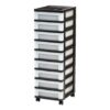 9-Drawer Narrow Plastic Storage Cart with Organizer Top and Casters, Black