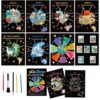 9-Piece Travel Scratch Art Collection, Black and Gold Artwork Sheets, 18.5 x 13.5 cm Scratch-Off Cards