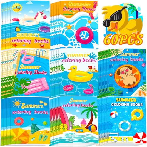 90shine 60PCS Summer Coloring Books for Kids in Bulk Ages 4-8, End of The Year Gifts from Teacher for Students Beach Pool Birthday Party Favors