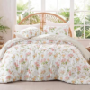 Exclusivo Mezcla Lightweight Reversible Twin Comforter Set Floral, 2 Piece | Soft Quilted Bedding Comforters Twin Size for Summer, 1 Pillow Sham, Microfiber Botanical Bed Set for Bedroom, Beige