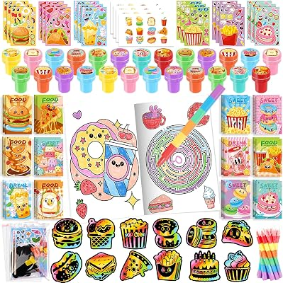 BenLouis 168 Pcs Fast Food Party Favors Food Coloring Books Bulk for Kids Classroom Pizza Birthday Gift Party Food Drink Candy Goodie Bag Fillers Donut Gift Decor Pinata Prize Activity Supplies