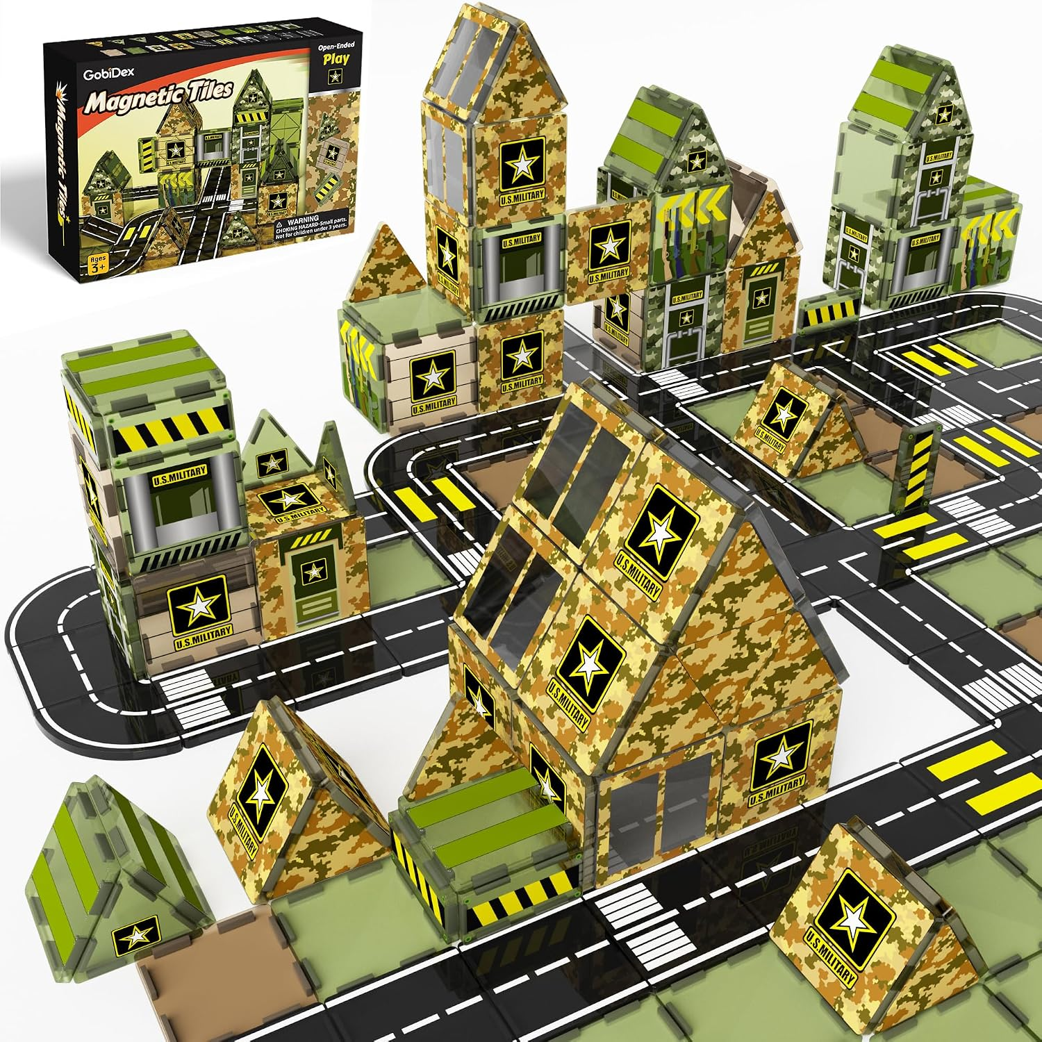 GobiDex Army Toys Magnetic Tiles Building Blocks Set for Kids Ages 3+