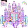 GobiDex 100PCS Unicorn Magnetic Tiles with 6 Unicorn Toys for Girls Age 4-6